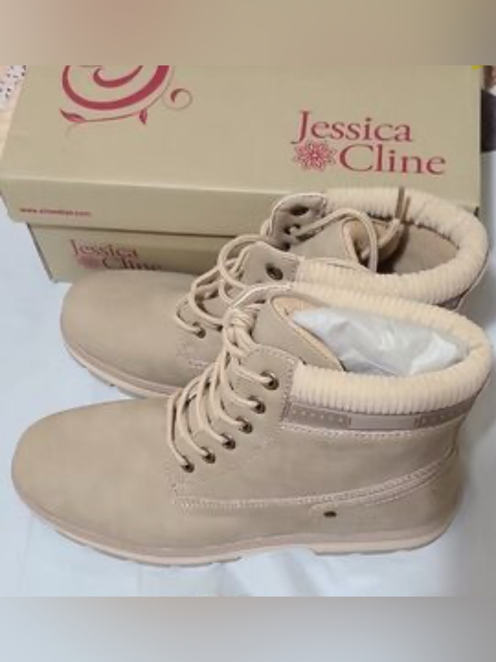 Jessica Cline Women's Beige Lace-Up Ankle Boots
